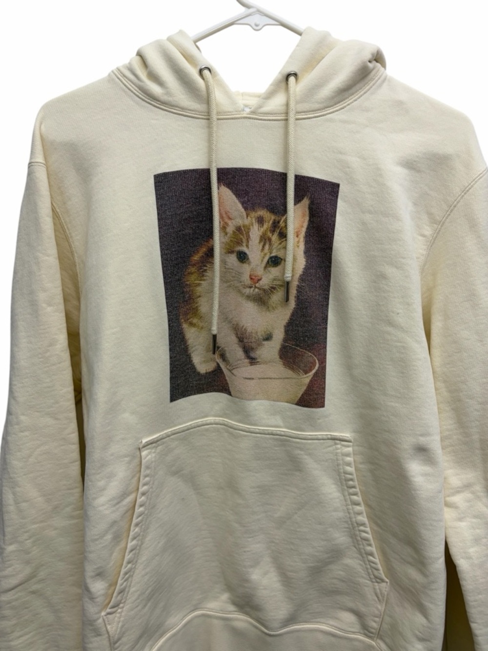 Sandro Paris Kitten Graphic Pullover Hoodie Cream Cotton